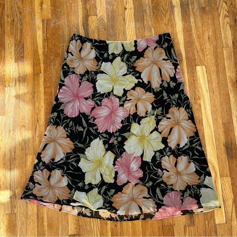 Cleo Floral A-Line Skirt - Black, Pink, Yellow